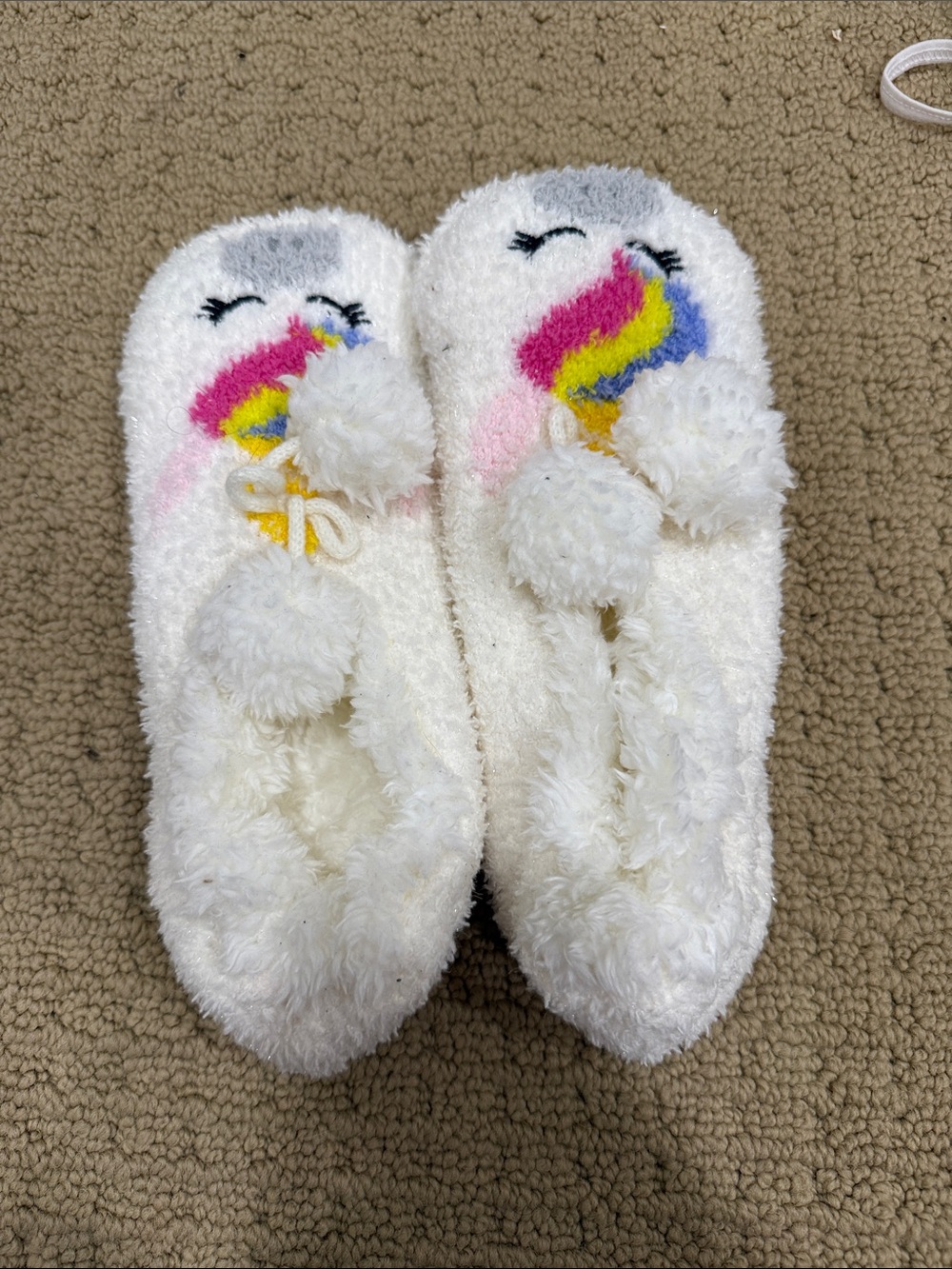 Cozy Adult Unicorn Slipper Socks - White with Rainbow Detail Cuddl duds